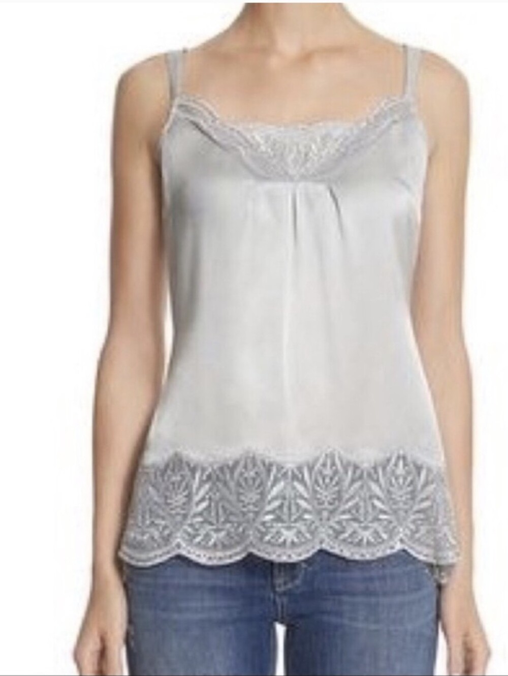 White House Black Market 100% Silk Silver Chemise/Camisole Size Medium - Picture 2 of 11